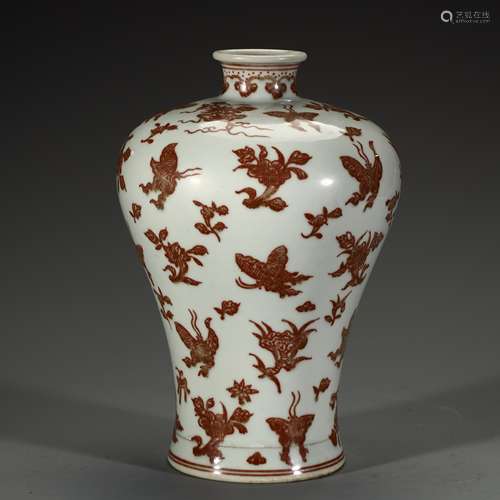 Underglaze red butterfly plum bottle