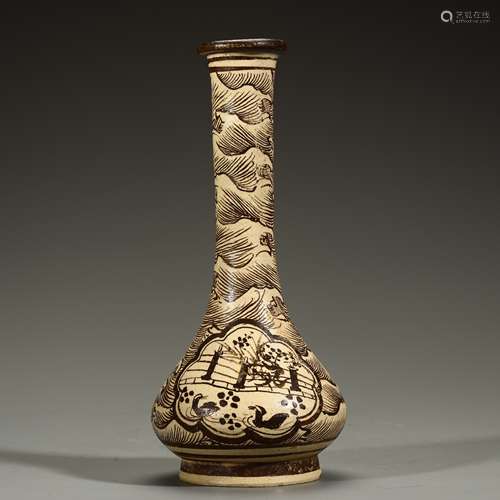 Cizhou kiln flower and bird flask