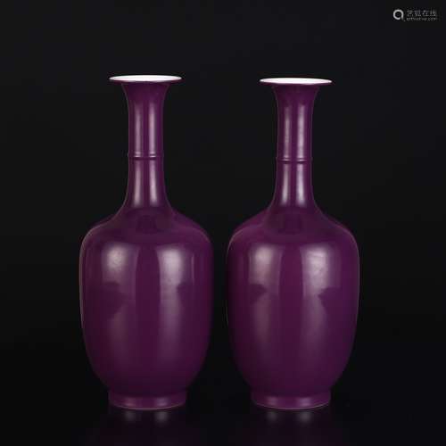 Long-necked flask with eggplant skin and purple glaze