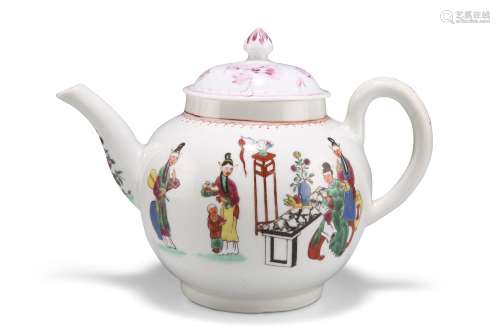 A WORCESTER TEAPOT, CIRCA 1770, painted with the Chinese Fam...