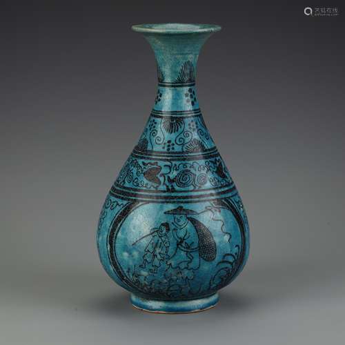 Peacock Blue Glaze Kaiguang Character Jade Pot Spring Bottle