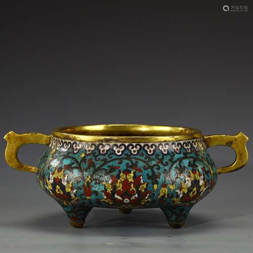 Cloisonne flower binaural incense burner