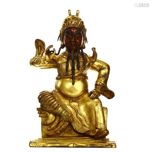 Copper-gilded Guan Gong statue in Qing Dynasty