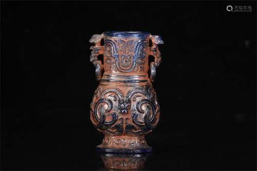 A Chinese Peking Glass Vase with Double Ear