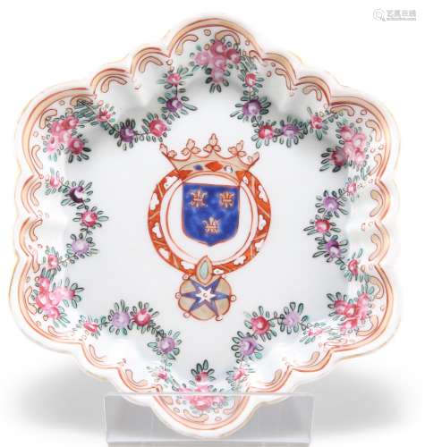 A SAMSON ARMORIAL DISH, in Chinese Export style, shaped hexa...