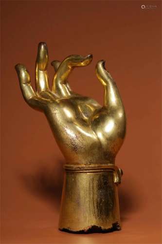 A Chinese Gilt Bronze Buddha Hand Decoration
