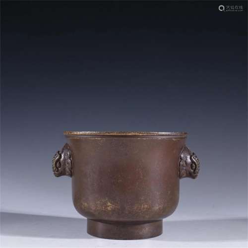 A Chinese Bronze Incenser Burner with Double Ear