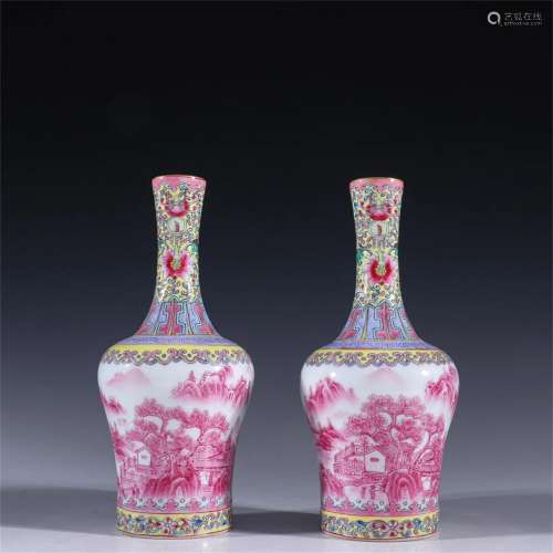 Pair of Chinese Red Glazed Porcelain Vases