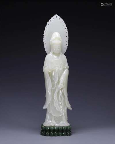 A Chinese Carved Jade Guanyin Statue