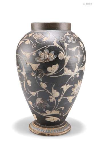 A MARTIN BROTHERS STONEWARE VASE, ovoid, incised with scroll...
