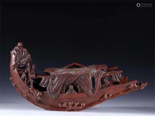 A Chinese Carved Bamboo Boat Decoration