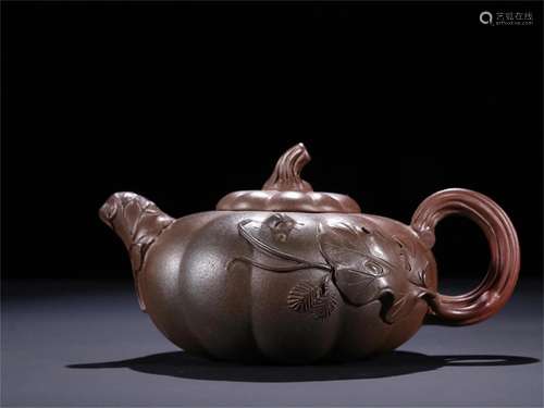 A Chinese Yixing Zisha Pumpkin Shaped Teapot