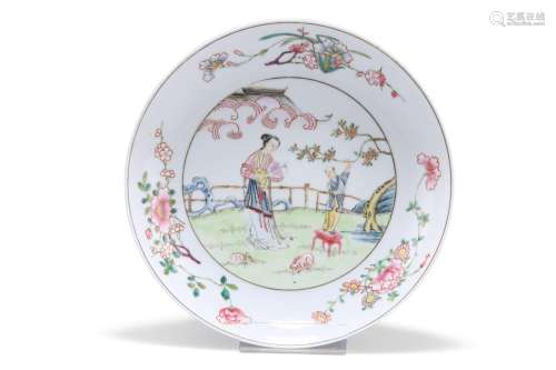 A CHINESE YONGZHENG-STYLE FAMILLE ROSE DISH, circular, paint...