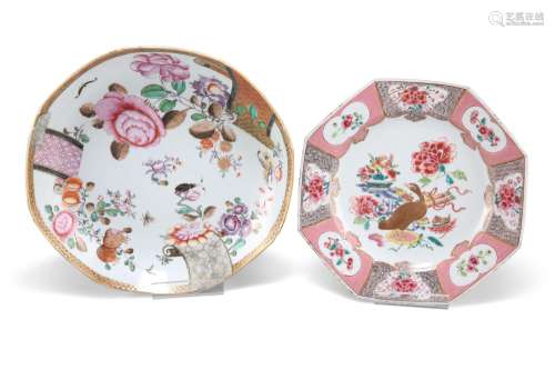 A CHINESE EXPORT FAMILLE ROSE PLATE, 18TH CENTURY, octagonal...
