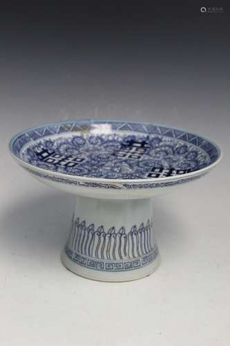 Chinese Blue and White Porcelain Stem Dish