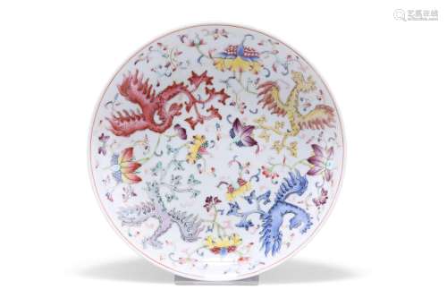 A CHINESE FAMILLE ROSE 'PHOENIX' DISH, circular, t...