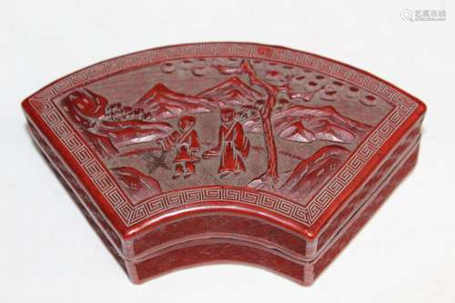 Chinese Cinnabar Fan Shaped Box