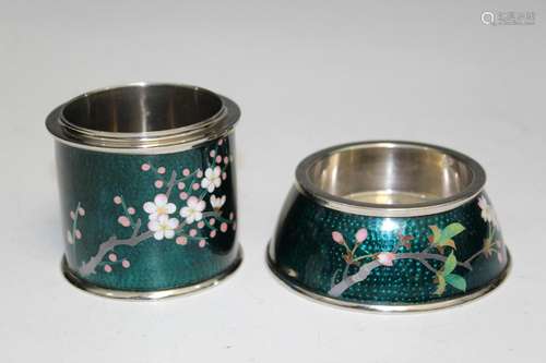 Japanese Sato Cloisonne Ashtray and Cigarette Holder