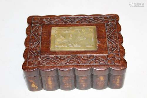 Chinese Wood Box with Jade Inlay.