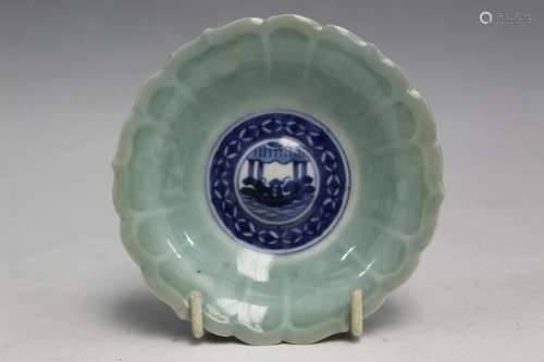 Chinese Celadon Glaze Blue and White Saucer