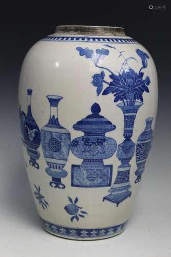 Chinese Blue and White Porcelain Jar. Kangxi.