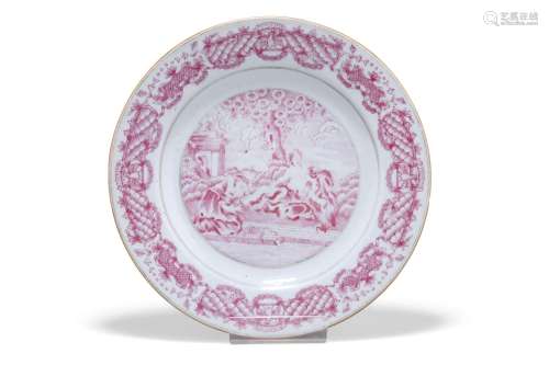 A CHINESE EXPORT EUROPEAN SUBJECT PLATE, MID-18TH CENTURY, p...