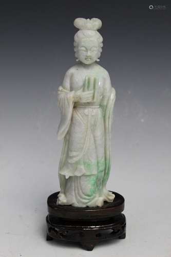 Chinese Carved Jadeite Female Statue