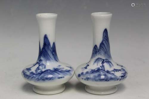 Two Small Blue and White Porcelain Vases