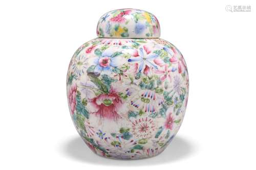 A CHINESE FAMILLE ROSE GINGER JAR AND COVER, painted with mi...