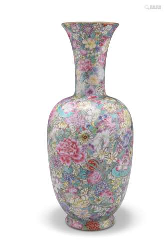 A CHINESE FAMILLE ROSE MILLEFLEUR VASE, of shouldered ovoid ...