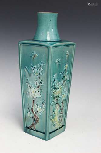 Chinese Green Glaze Porcelain Square Vase