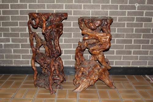 Two Chinese Root Wood Flower Stands