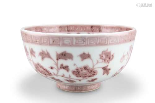 A CHINESE MING-STYLE COPPER-RED BOWL, circular, painted with...