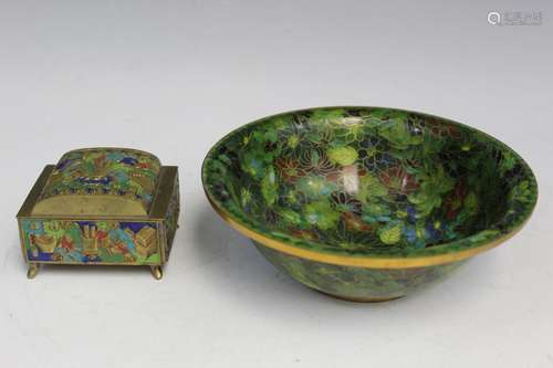 Chinese Cloisonne Bowl and Enameled Box