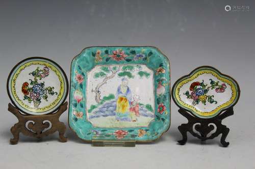 Three Chinese Enameled Small Dishes