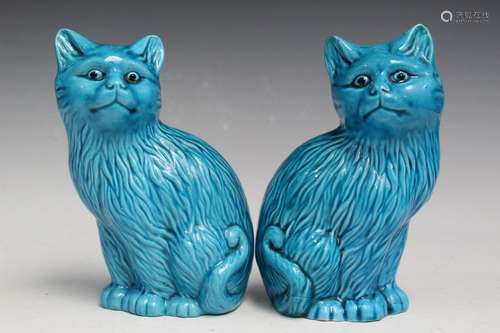 Pair of Chinese Turquoise Glaze Porcelain Cats