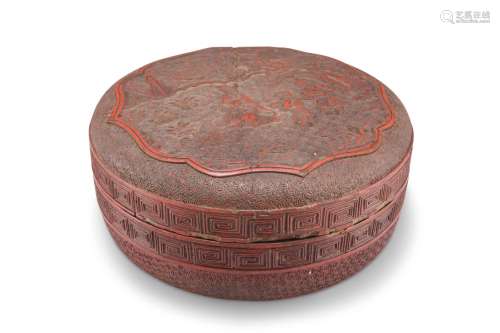 A CHINESE CINNABAR LACQUER CIRCULAR BOX AND COVER, the cover...