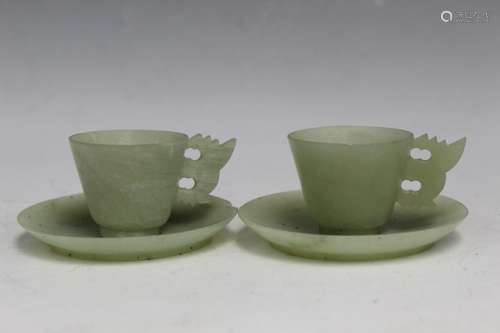 Pair of Chinese Carved Stone Cups and Saucers