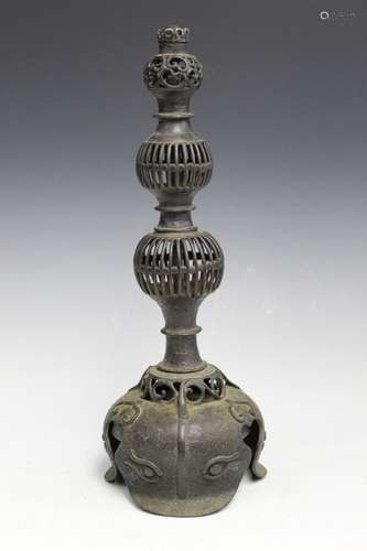 Japanese Bronze Candle Holder Lamp