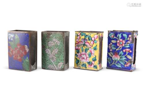 FOUR CHINESE ENAMEL MATCHBOX SLEEVES, 19th Century and later...