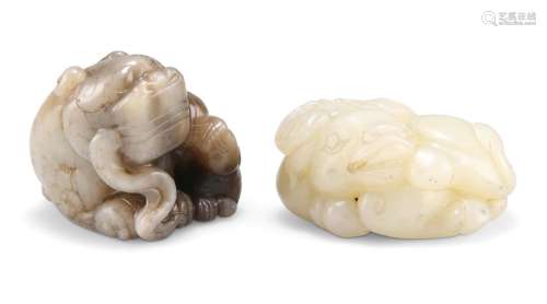 TWO CHINESE JADE CARVINGS, including A RECUMBENT BUFFALO, 2....