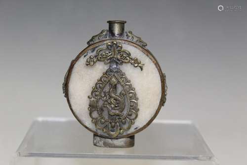 Chinese Stone and Silver Snuff Bottle