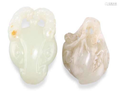TWO CHINESE JADE CARVINGS, including A MONKEY AND PEACH GROU...