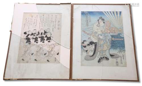 TWO JAPANESE WOODBLOCK PRINTS, 19th Century, framed. (2) 50....