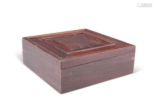 A CHINESE SMALL ZITAN BOX, square with sliding top. 11cm squ...