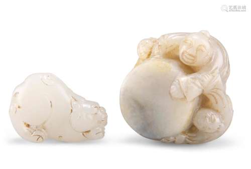 TWO CHINESE JADE CARVINGS,Â includingÂ A GROUP OF THREE FIGU...