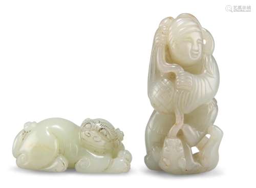 TWO CHINESE JADE CARVINGS,Â includingÂ A BUDDHISTIC LION,Â 2...