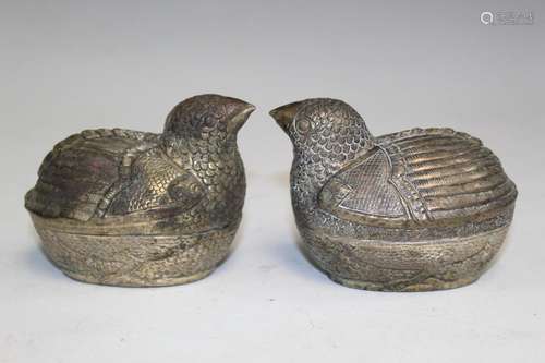 Pair of Thai Metal Quail Boxes