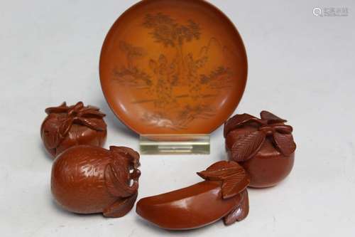 Chinese Carved Fruits and Small Dish