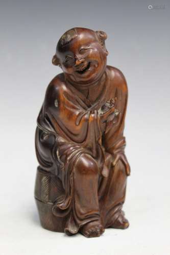 Chinese Carved Wood Liuhai Statue